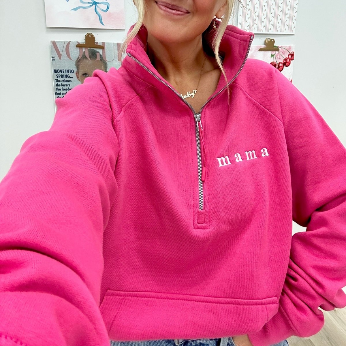 Embroidered Mama Pocket Quarter Zip Sweatshirt United Monograms