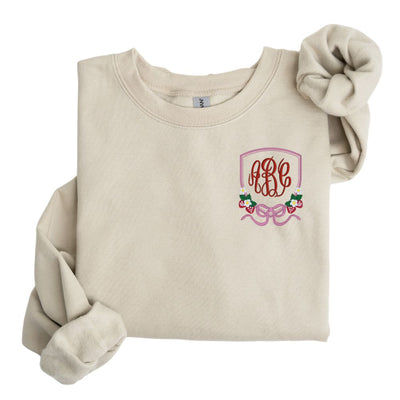 Monogrammed 'Strawberry Bow Crest' Crewneck Sweatshirt