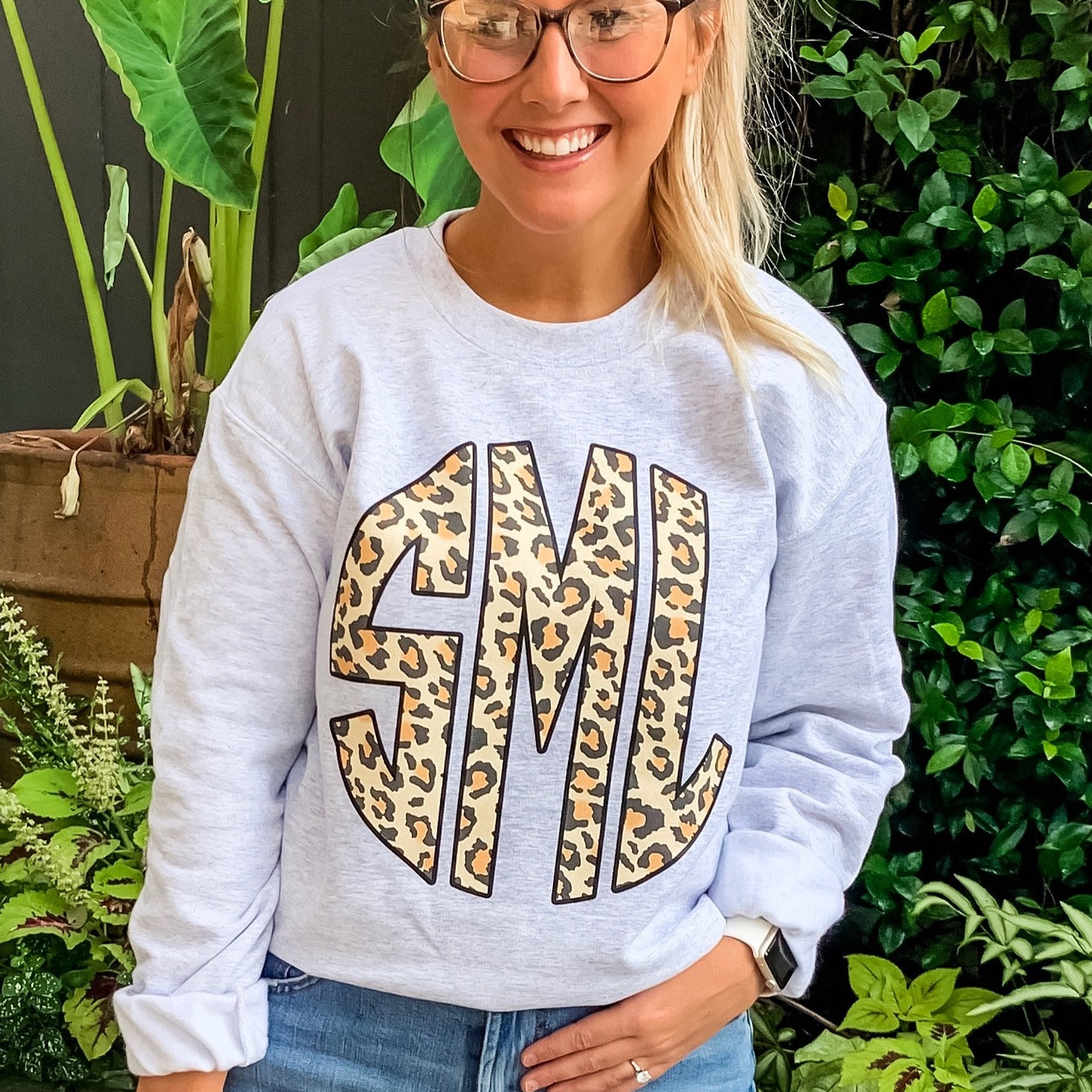 Monogrammed 'Leopard' Big Print Crewneck Sweatshirt