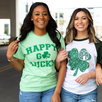 Monogrammed 'Happy Go Lucky' Basic T-Shirt