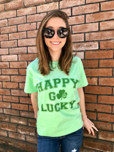 Monogrammed 'Happy Go Lucky' Basic T-Shirt