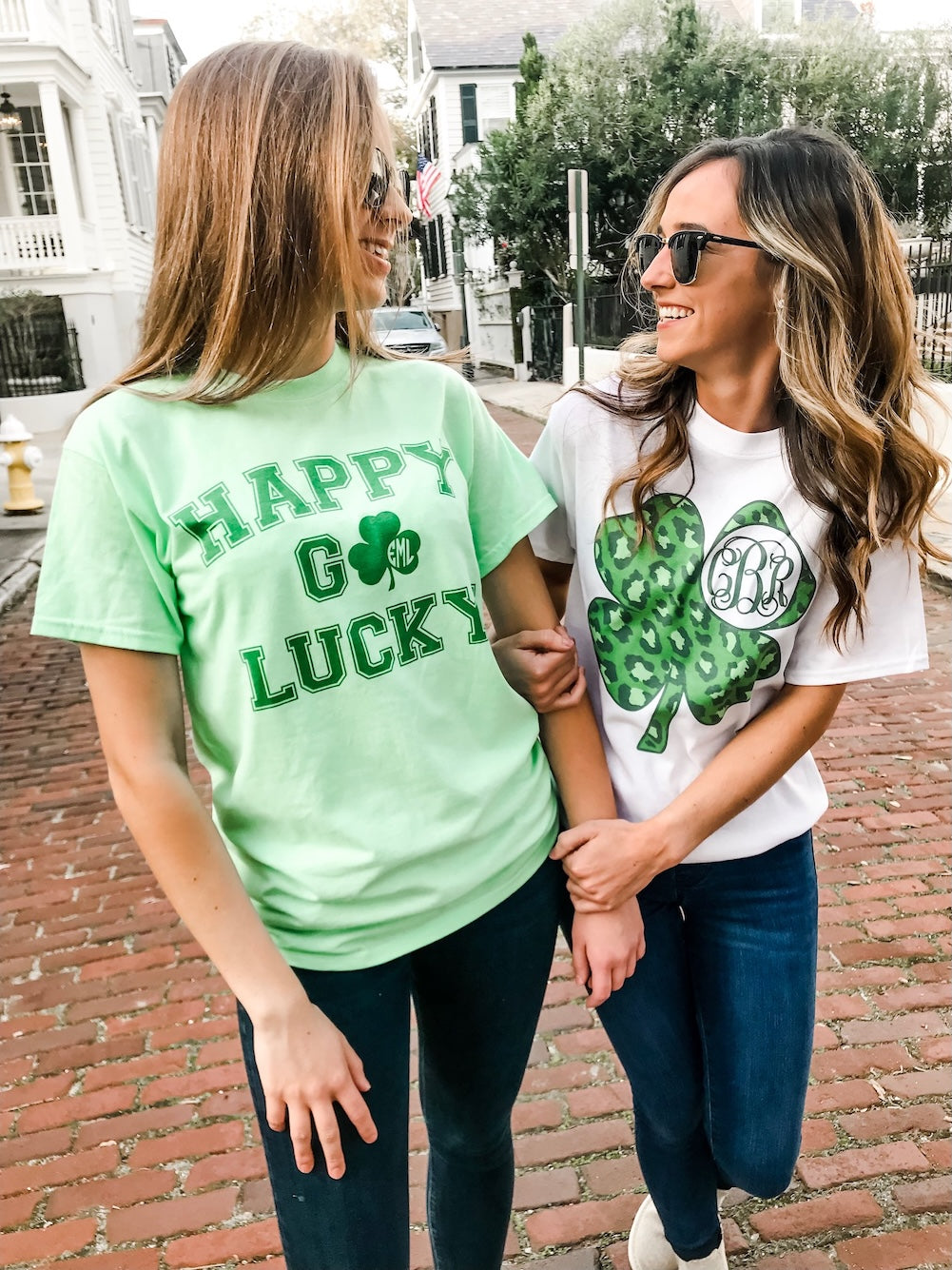 Monogrammed 'Happy Go Lucky' Basic T-Shirt