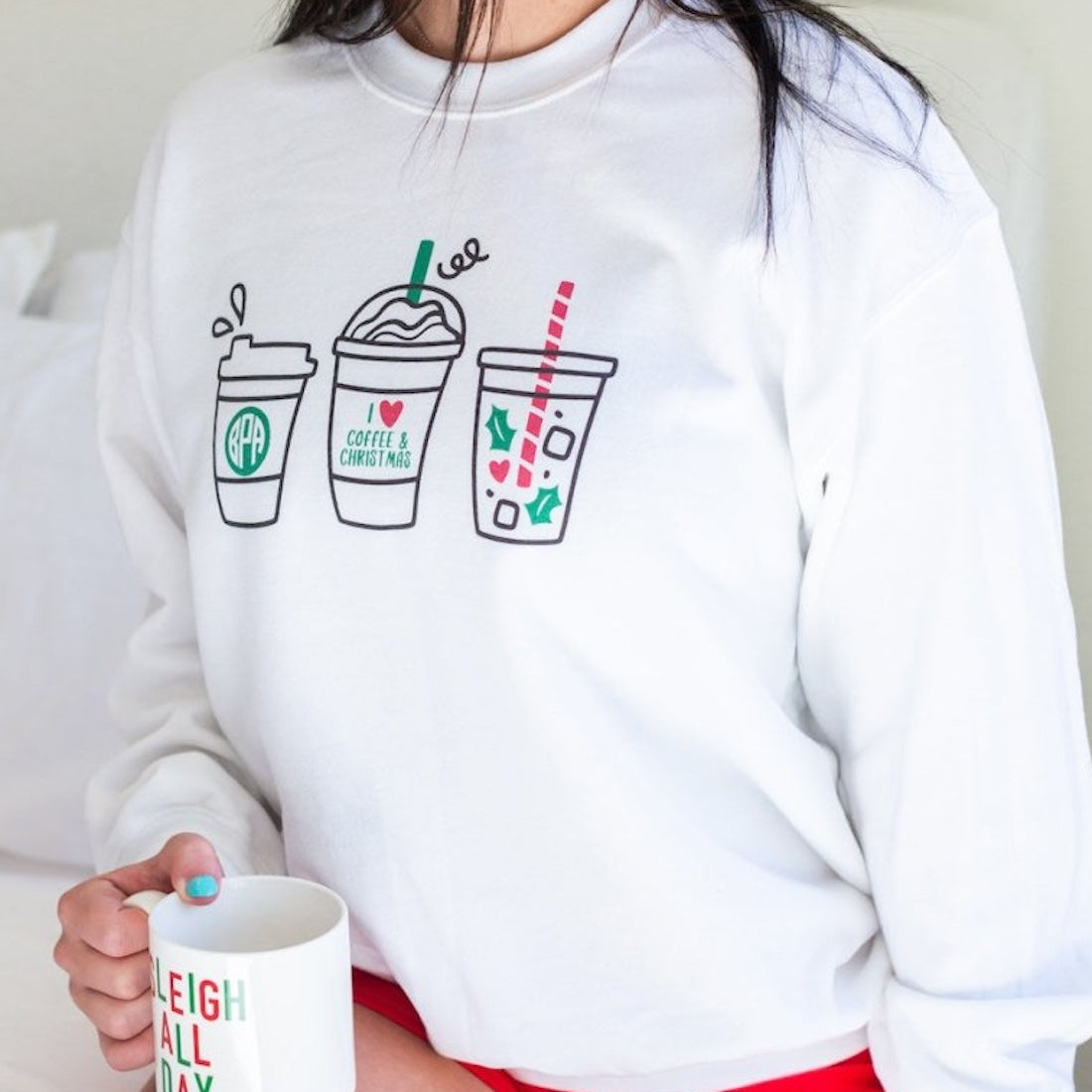 Monogrammed 'I Love Coffee & Christmas' Crewneck Sweatshirt