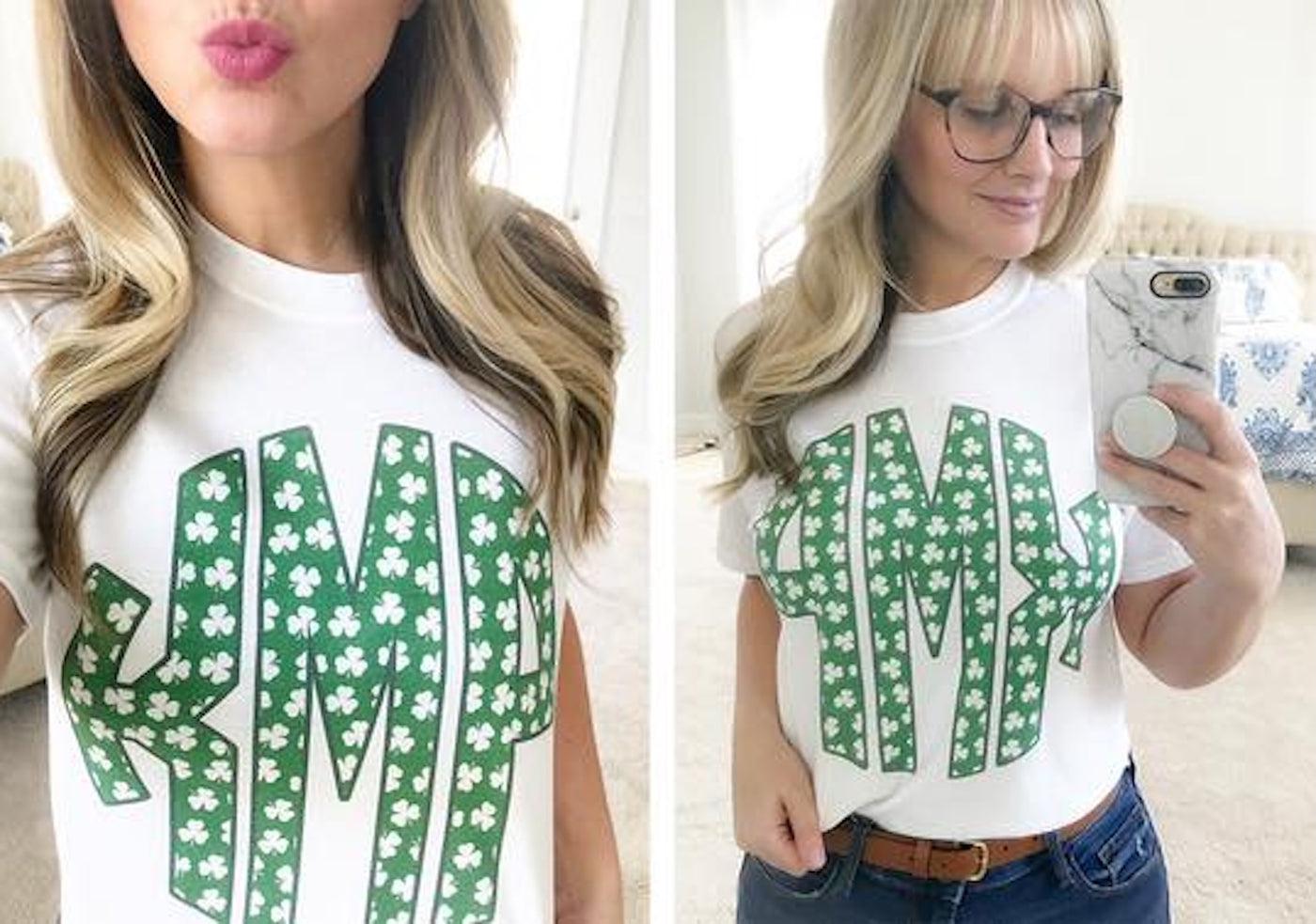 Monogrammed 'Shamrock Pattern' Big Print Basic T-Shirt