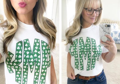 Monogrammed 'Shamrock Pattern' Big Print Basic T-Shirt