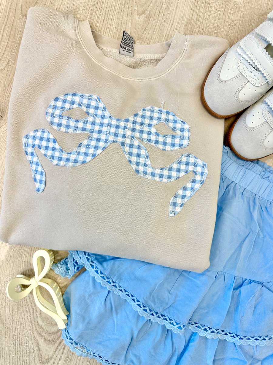 'Blue Gingham' Appliqué Stitch Cozy Crew - United Monograms