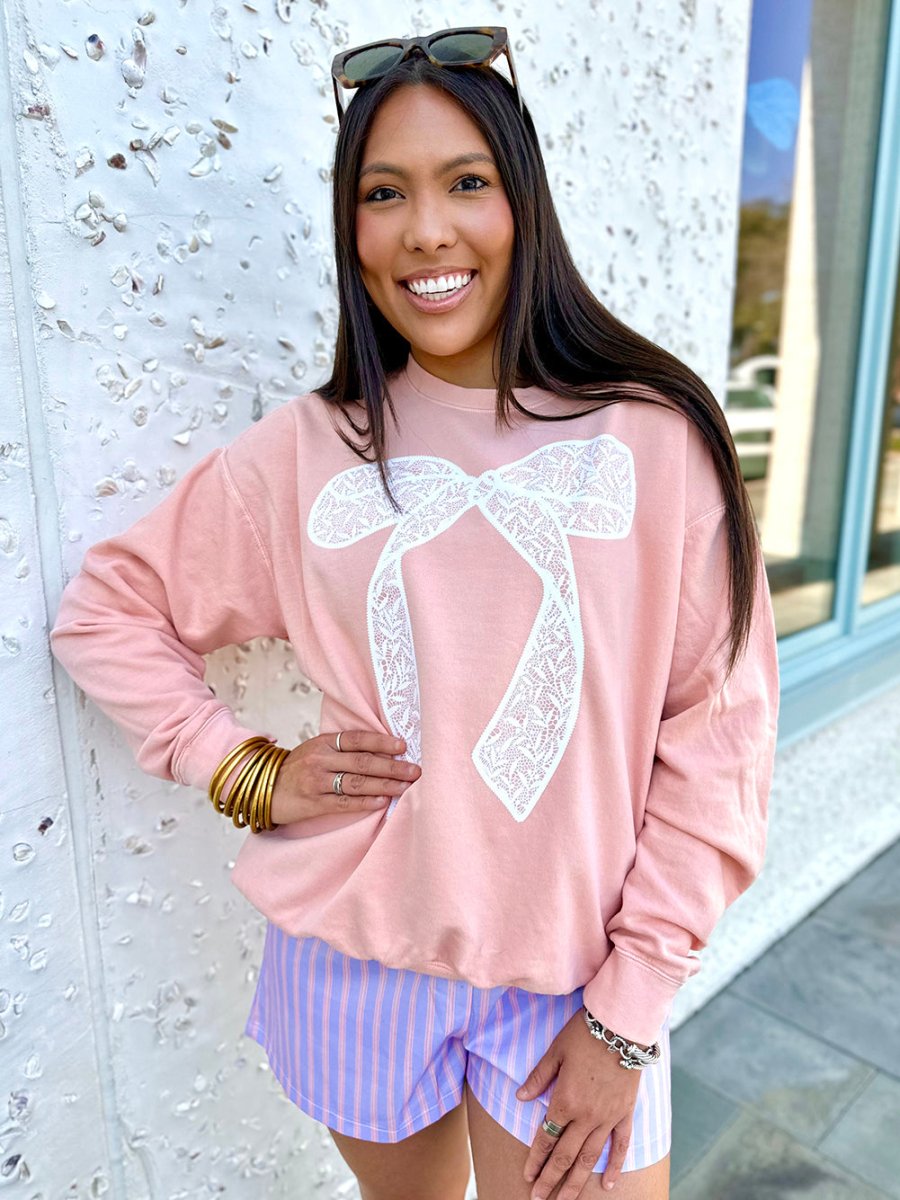 Bow 'Lace It Up' Lightweight Sweatshirt - United Monograms