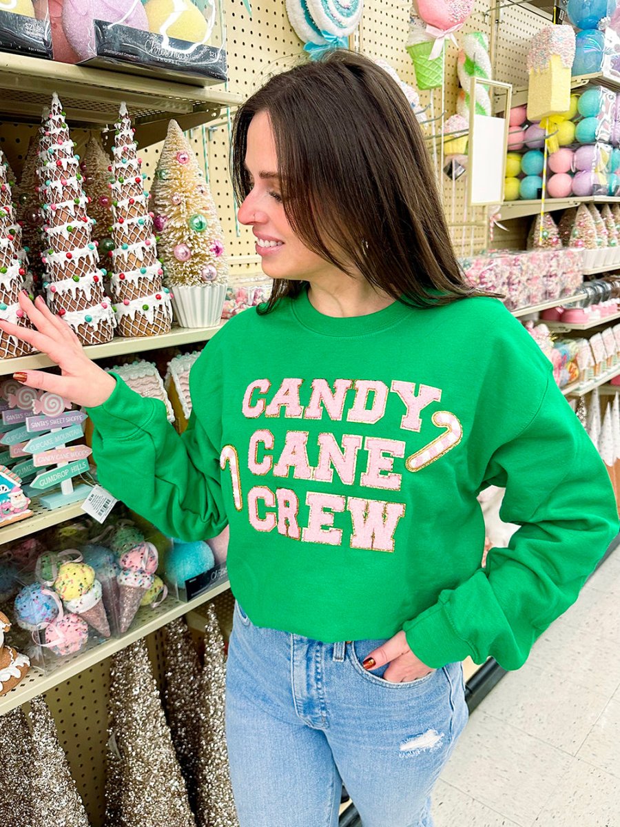 'Candy Cane Crew' Letter Patch Crewneck Sweatshirt - United Monograms