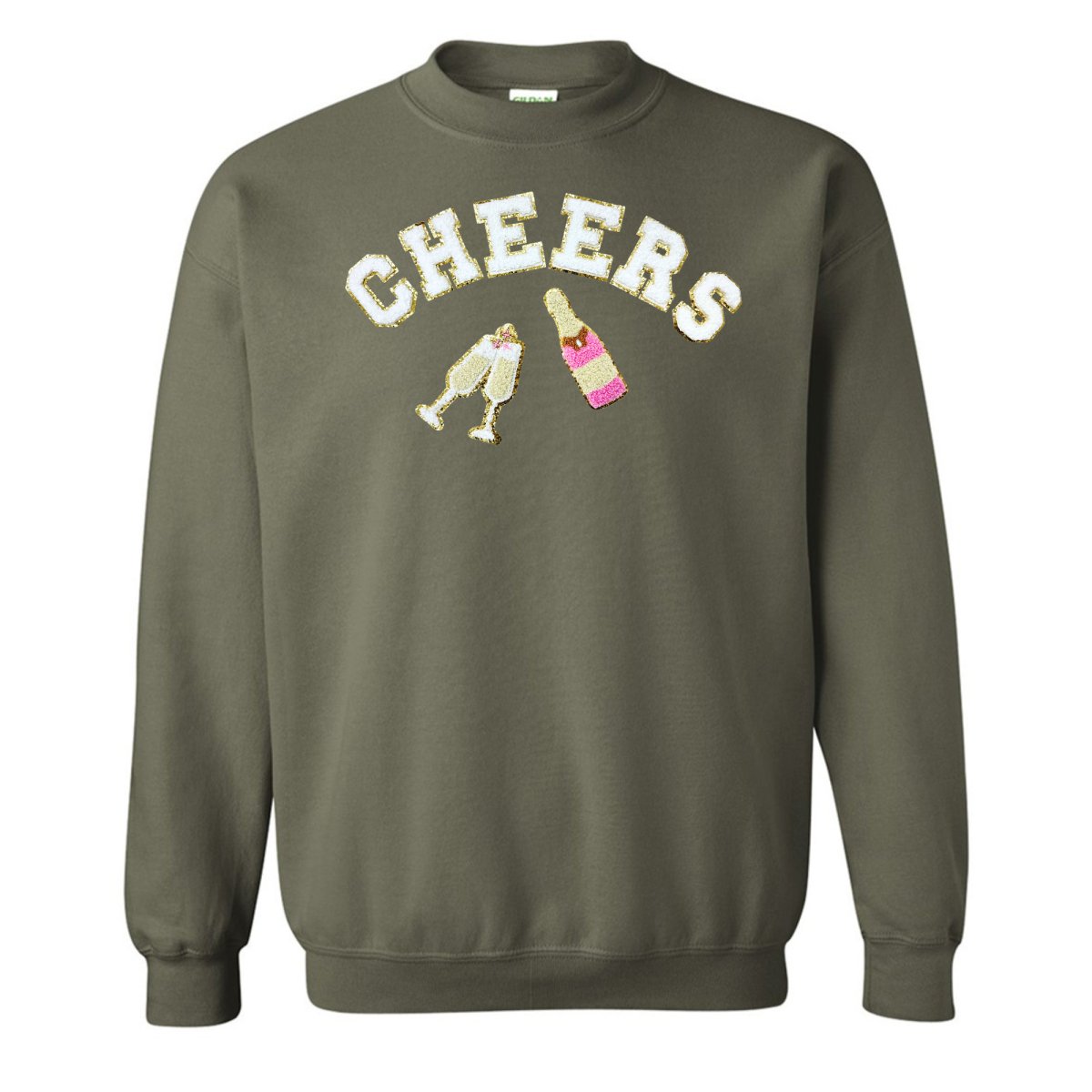'Cheers' Letter Patch Crewneck Sweatshirt - United Monograms