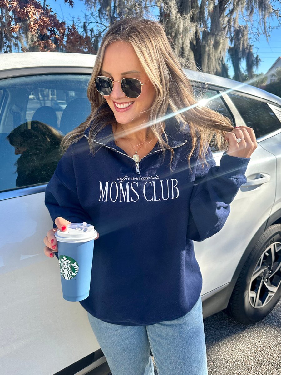 'Coffee & Cocktails Moms Club' Quarter Zip Sweatshirt - United Monograms