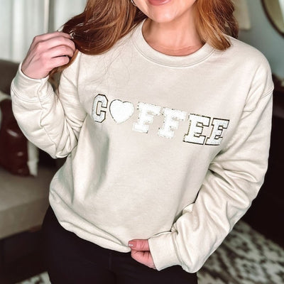 Coffee Heart Letter Patch Crewneck Sweatshirt