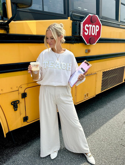 Cream and White 'Teach' Letter Patch Sweatshirt - United Monograms