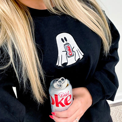 'Diet Coke Ghost' Embroidered Crewneck Sweatshirt - United Monograms