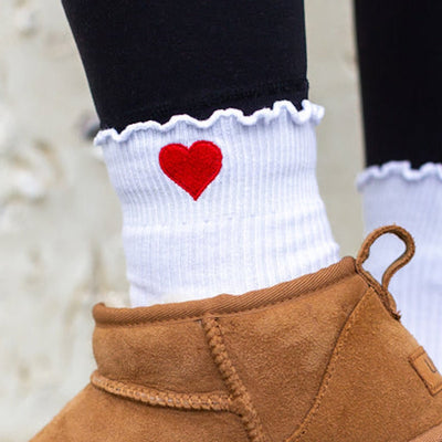 Embroidered Heart Ruffle Socks - United Monograms