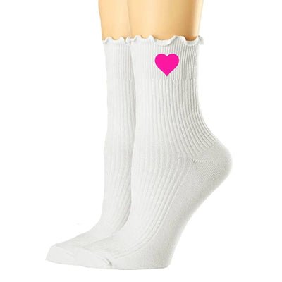 Embroidered Heart Ruffle Socks - United Monograms