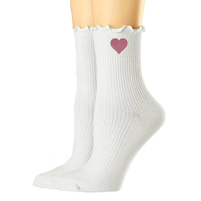 Embroidered Heart Ruffle Socks - United Monograms