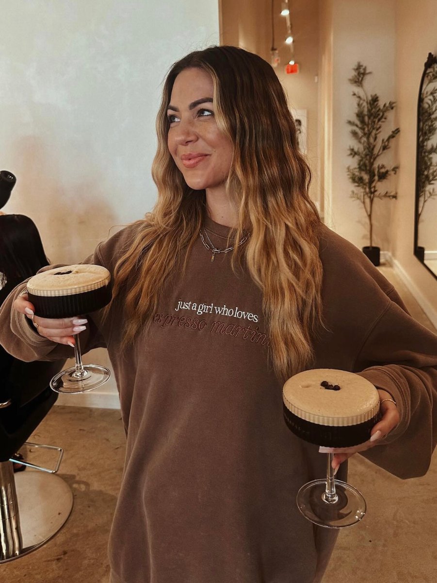 Embroidered 'Just A Girl Who Loves Espresso Martinis' Cozy Crew - United Monograms