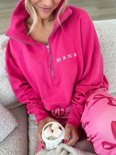 Embroidered 'Mama' Pocket Quarter Zip Sweatshirt - United Monograms