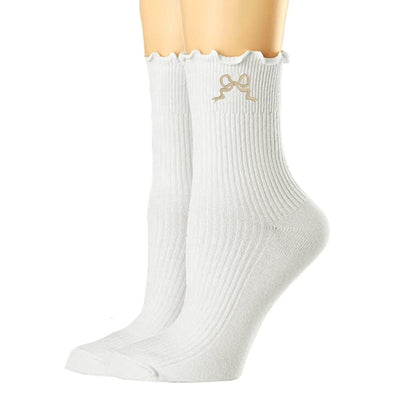 Embroidered 'Ribbon Bow' Ruffle Socks - United Monograms