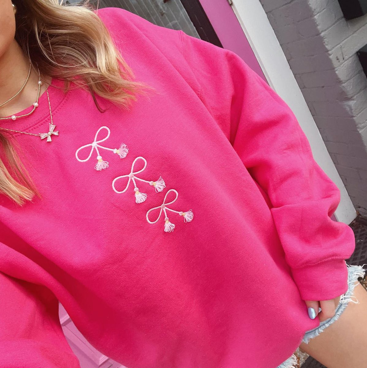 Embroidered Tasseled 'Bows' Sweatshirt - United Monograms