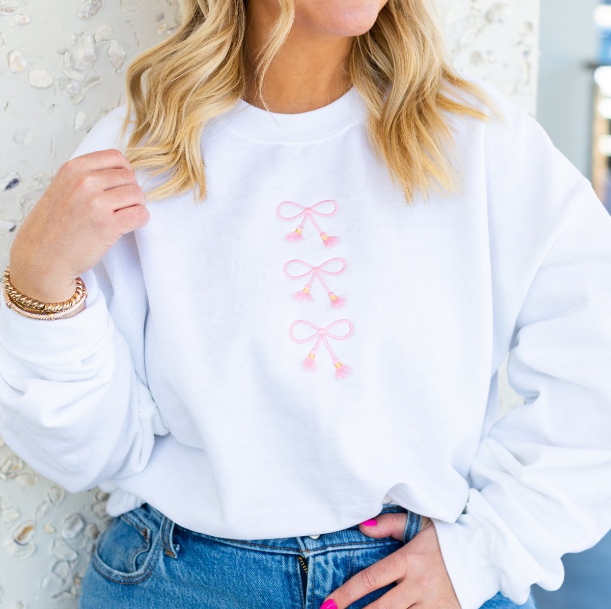 Embroidered Tasseled 'Bows' Sweatshirt - United Monograms