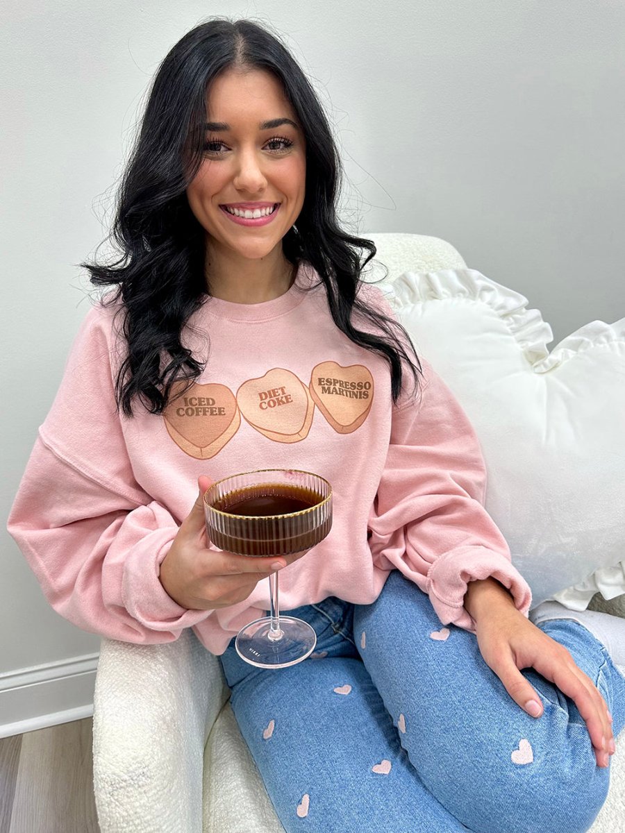 ‘Favorite Drinks Candy Hearts' Crewneck Sweatshirt - United Monograms