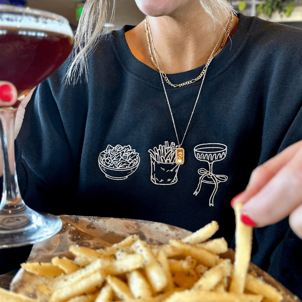 'Girl Dinner' Embroidered Crewneck Sweatshirt - United Monograms