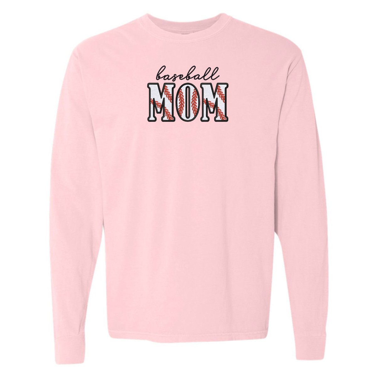 Glitter Embroidery 'Baseball Mama/Mom' Embroidered Long Sleeve T-Shirt - United Monograms