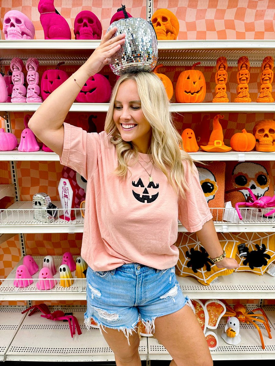 Glitter Embroidery 'Girly Jack - O - Lantern' T - Shirt - United Monograms