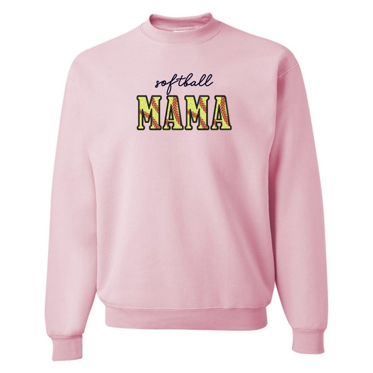 Glitter Embroidery 'Softball Mama/Mom' Crewneck Sweatshirt - United Monograms