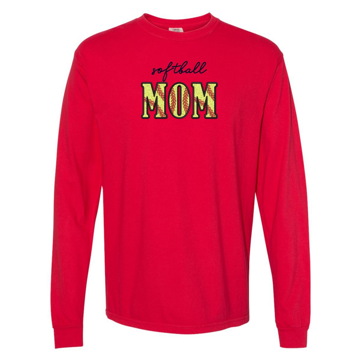 Glitter Embroidery 'Softball Mama/Mom' Long Sleeve T-Shirt - United Monograms