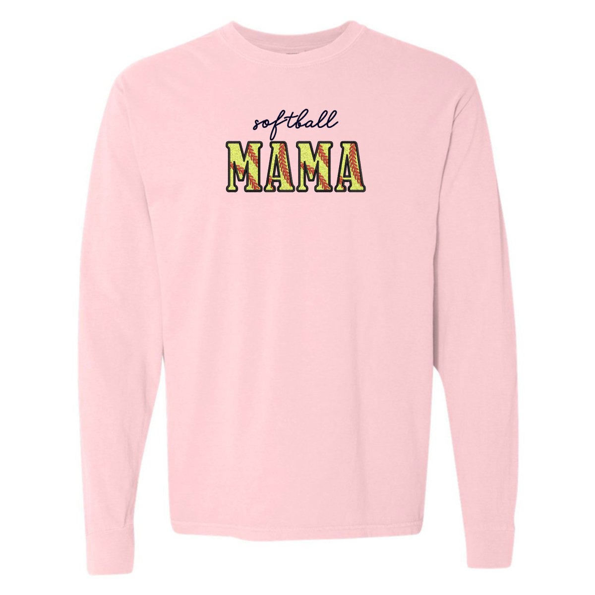 Glitter Embroidery 'Softball Mama/Mom' Long Sleeve T-Shirt - United Monograms