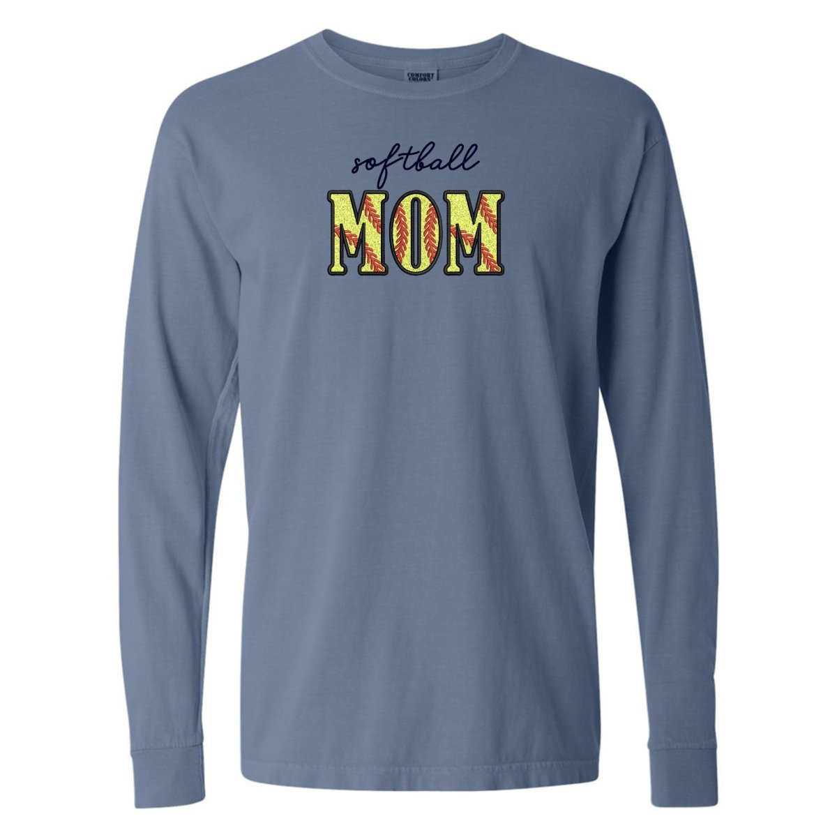 Glitter Embroidery 'Softball Mama/Mom' Long Sleeve T-Shirt - United Monograms