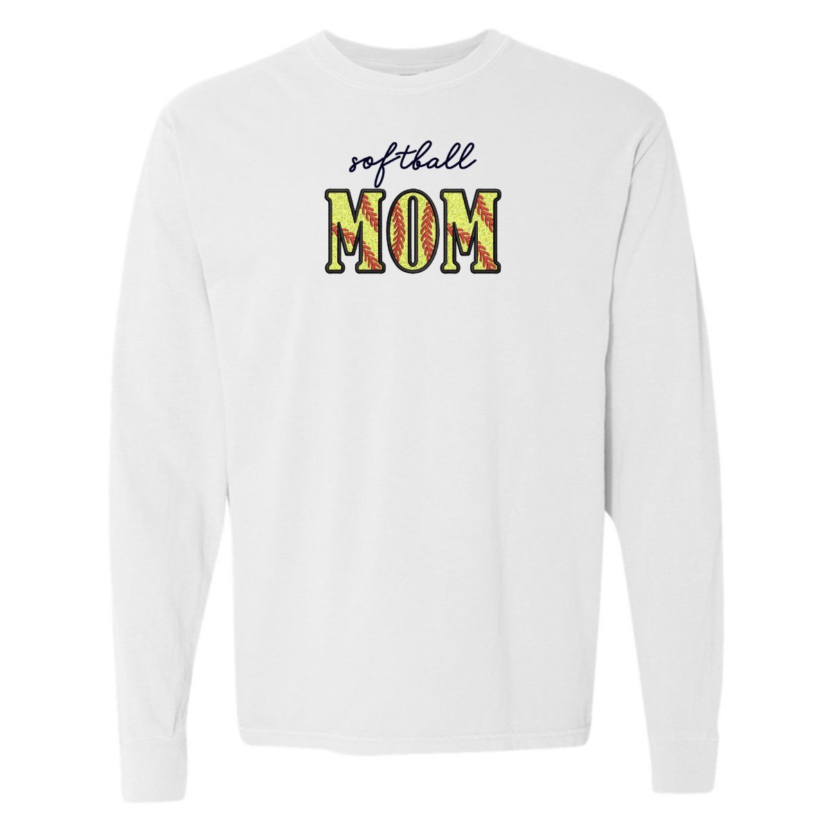 Glitter Embroidery 'Softball Mama/Mom' Long Sleeve T-Shirt - United Monograms