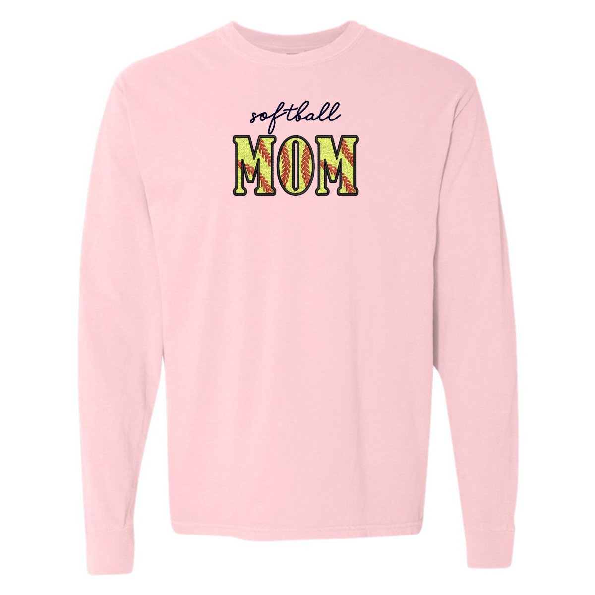 Glitter Embroidery 'Softball Mama/Mom' Long Sleeve T-Shirt - United Monograms