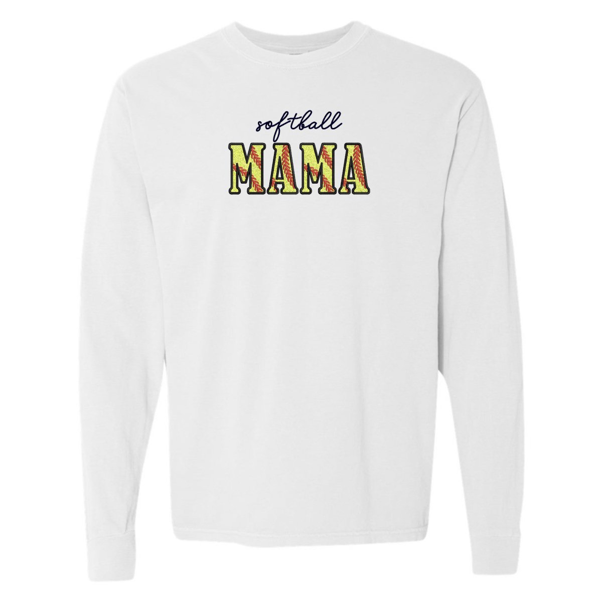 Glitter Embroidery 'Softball Mama/Mom' Long Sleeve T-Shirt - United Monograms