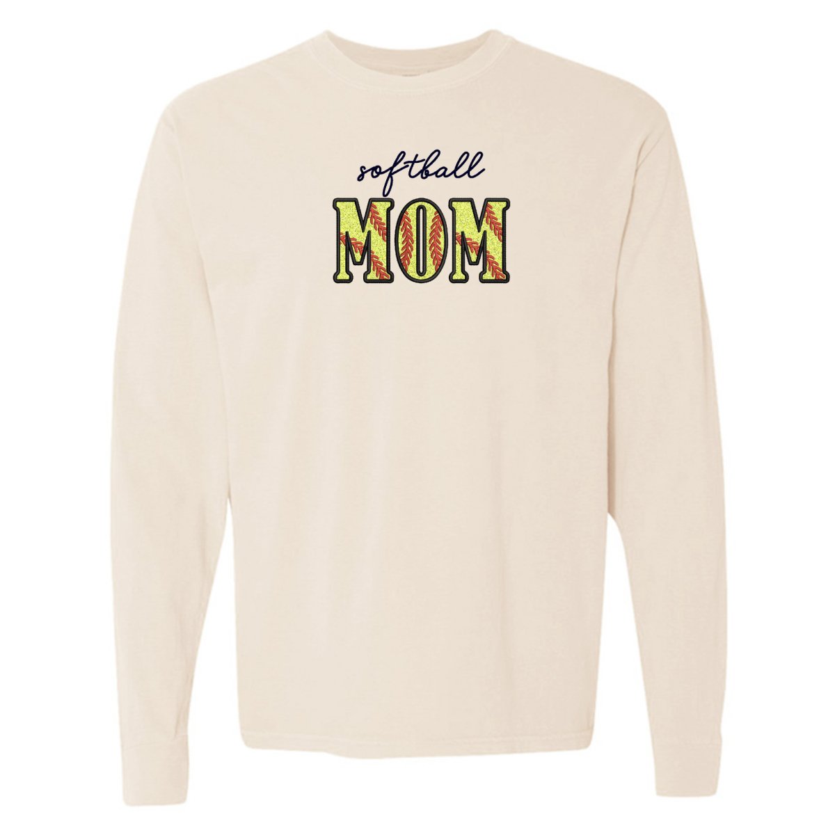 Glitter Embroidery 'Softball Mama/Mom' Long Sleeve T-Shirt - United Monograms