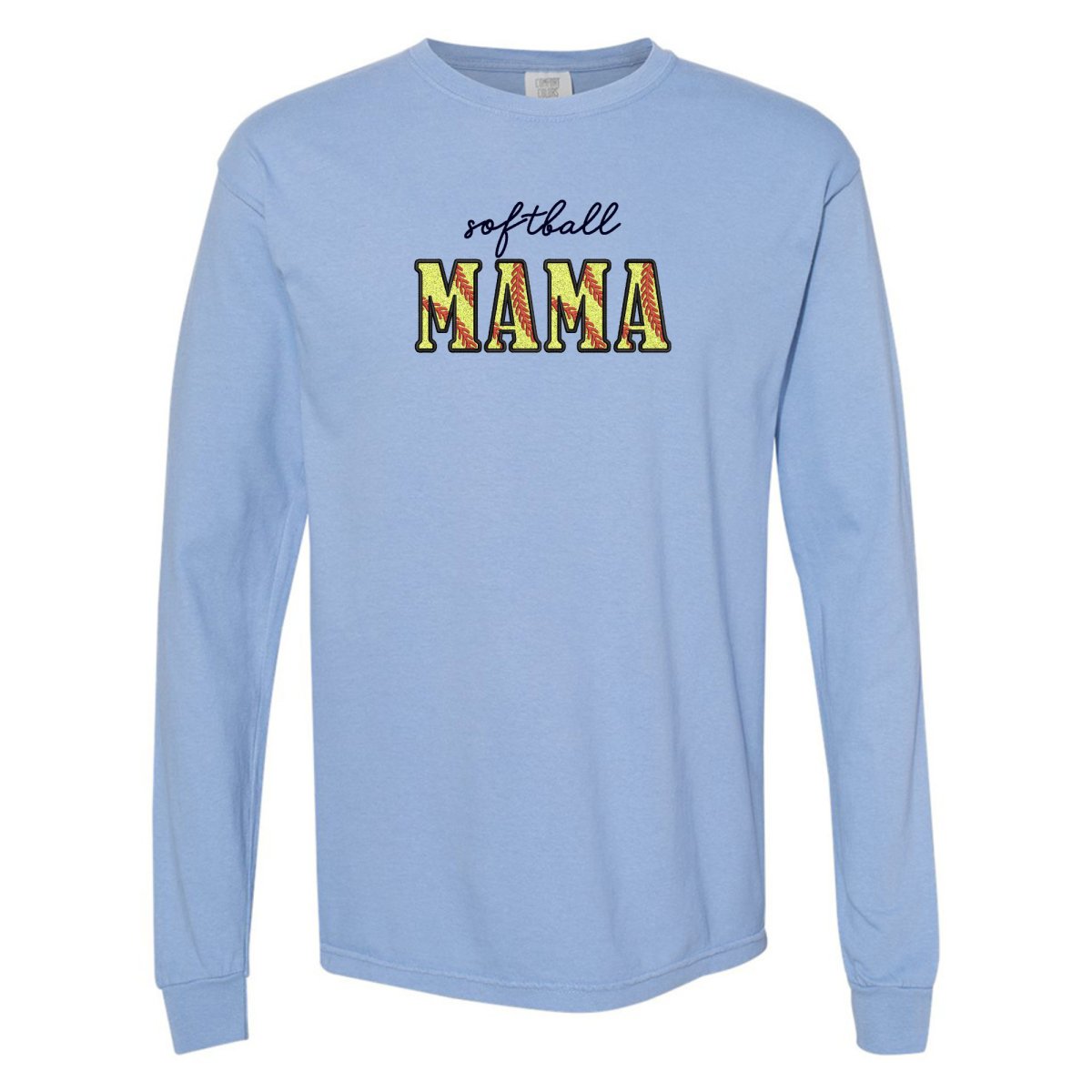 Glitter Embroidery 'Softball Mama/Mom' Long Sleeve T-Shirt - United Monograms