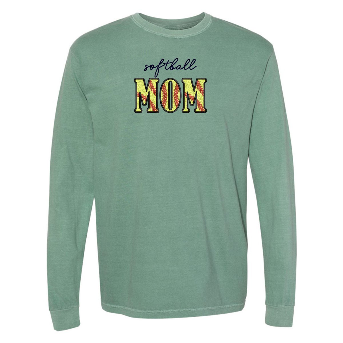 Glitter Embroidery 'Softball Mama/Mom' Long Sleeve T-Shirt - United Monograms