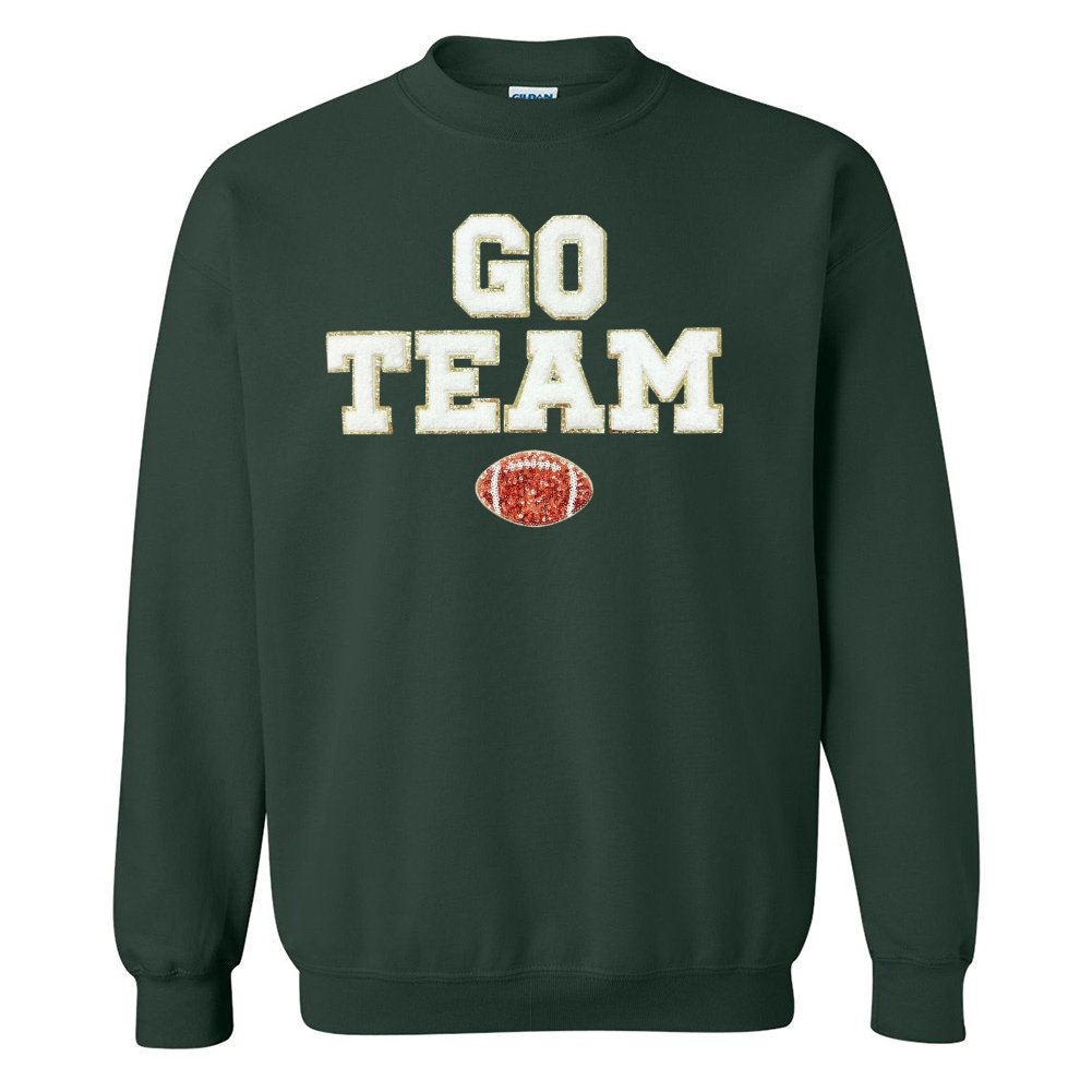 'Go Team Sequin Football' Letter Patch Crewneck Sweatshirt - United Monograms