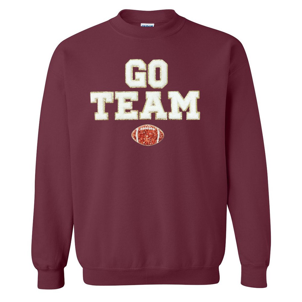 'Go Team Sequin Football' Letter Patch Crewneck Sweatshirt - United Monograms