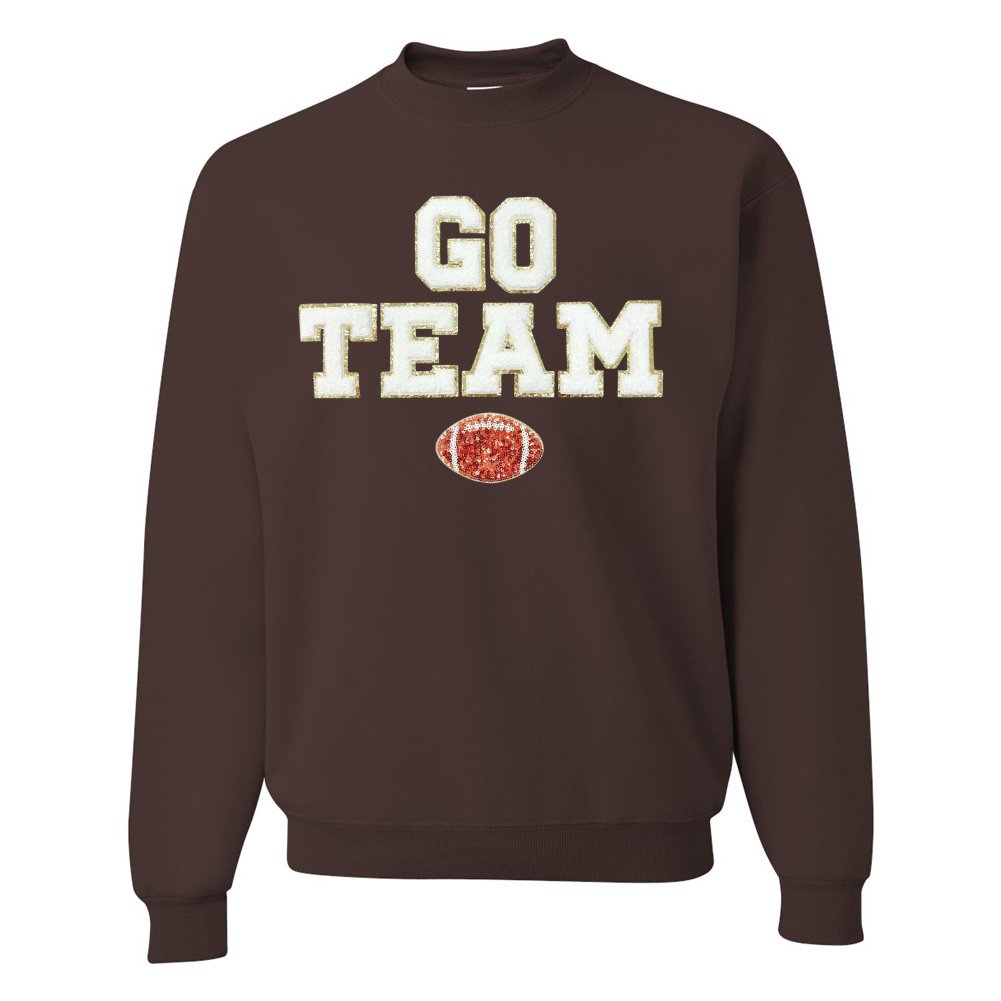 'Go Team Sequin Football' Letter Patch Crewneck Sweatshirt - United Monograms