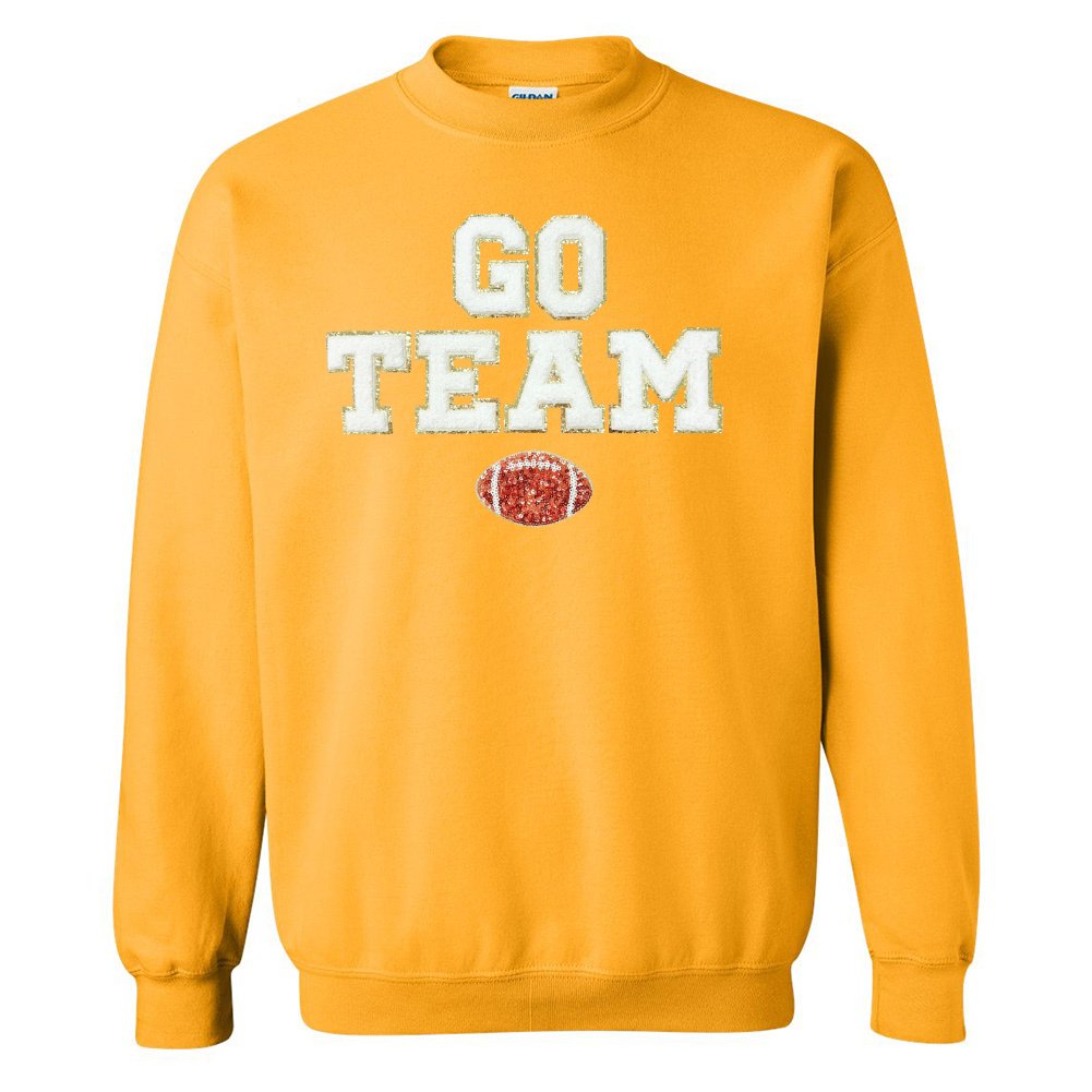 'Go Team Sequin Football' Letter Patch Crewneck Sweatshirt - United Monograms