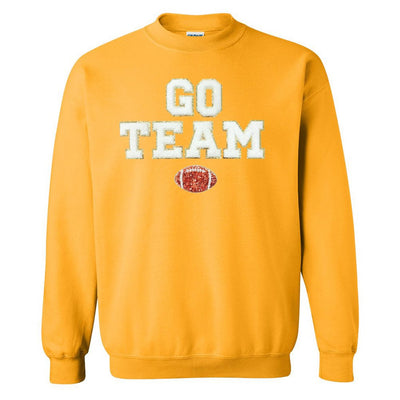 'Go Team Sequin Football' Letter Patch Crewneck Sweatshirt - United Monograms