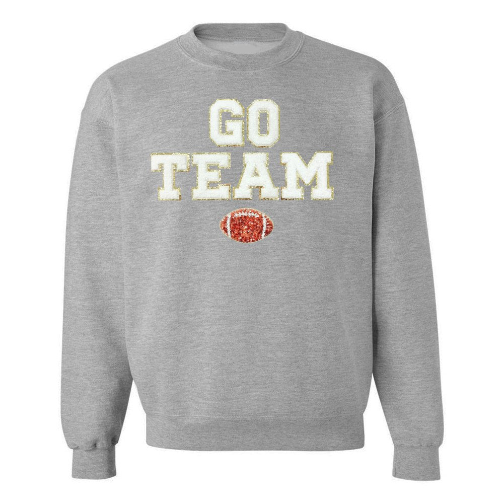 'Go Team Sequin Football' Letter Patch Crewneck Sweatshirt - United Monograms