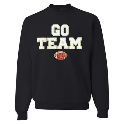 'Go Team Sequin Football' Letter Patch Crewneck Sweatshirt - United Monograms