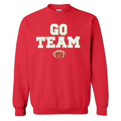 'Go Team Sequin Football' Letter Patch Crewneck Sweatshirt - United Monograms