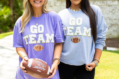 'Go Team Sequin Football' Letter Patch Crewneck Sweatshirt - United Monograms