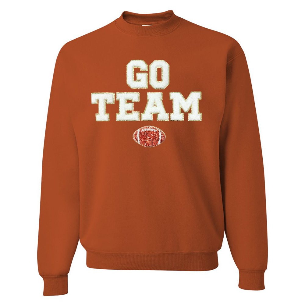 'Go Team Sequin Football' Letter Patch Crewneck Sweatshirt - United Monograms