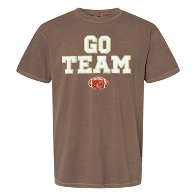 'Go Team Sequin Football' Letter Patch T - Shirt - United Monograms